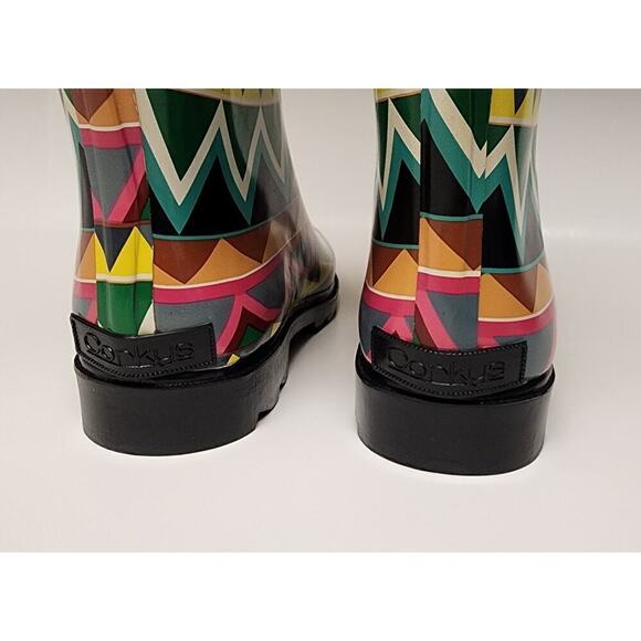 Corkys Shoes Women's Sunshine Multi Color Chevron Print Rain Boots Size 10 - Picture 8 of 12